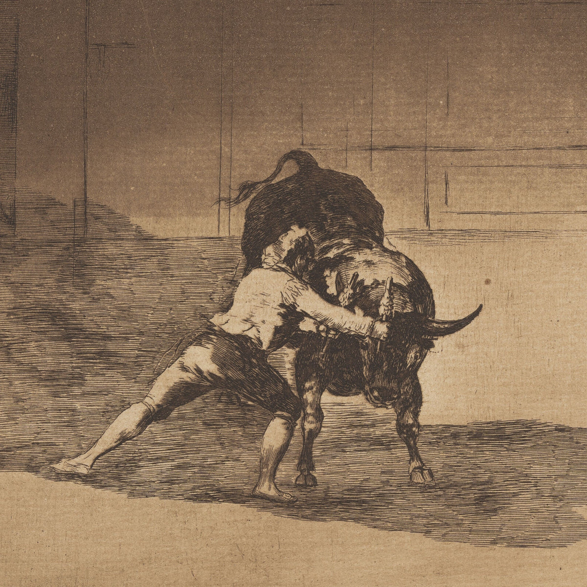 The Famous Martincho Places the Banderillas Playing the Bull with the Movement of His Body - Francisco José de Goya y Lucientes - Artwork detail