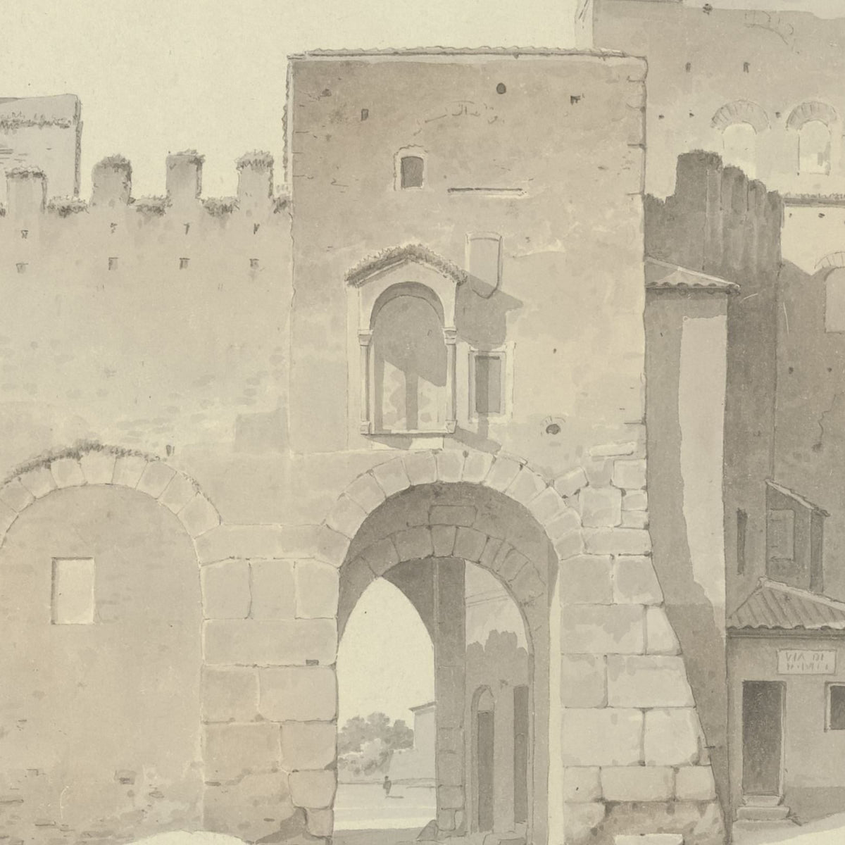 The Porta San Paolo and the Pyramid of Cestius in Rome - Josephus Augustus Knip - Artwork detail