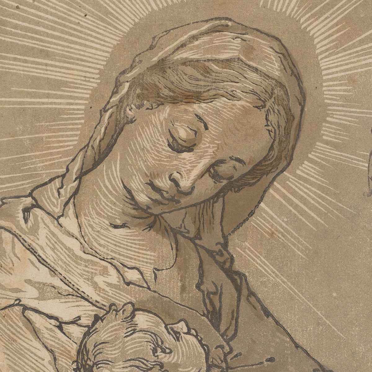 Madonna and Child with a Bishop - Andrea Andreani - Artwork detail