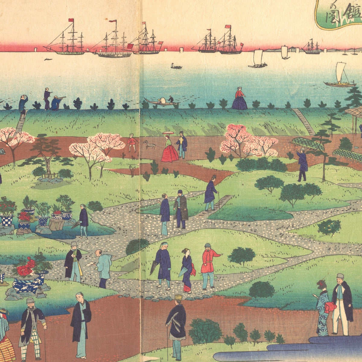 Illustration of the Front Garden of the Tsukiji Hotel in the Eastern Capital - Utagawa Hiroshige III - Artwork detail