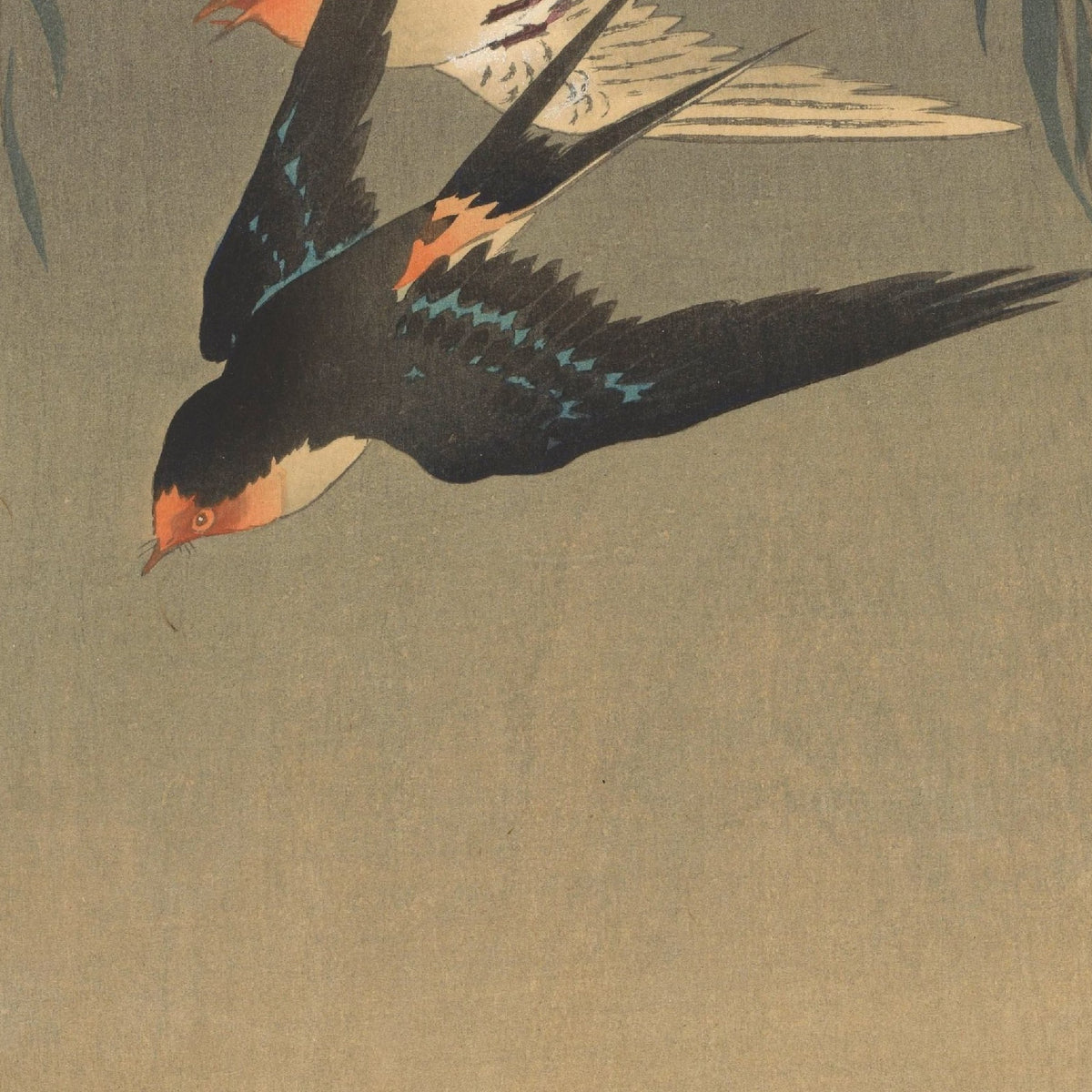 Three Red-rumped Swallows in a Dive - Matsuki Heikichi - Artwork detail