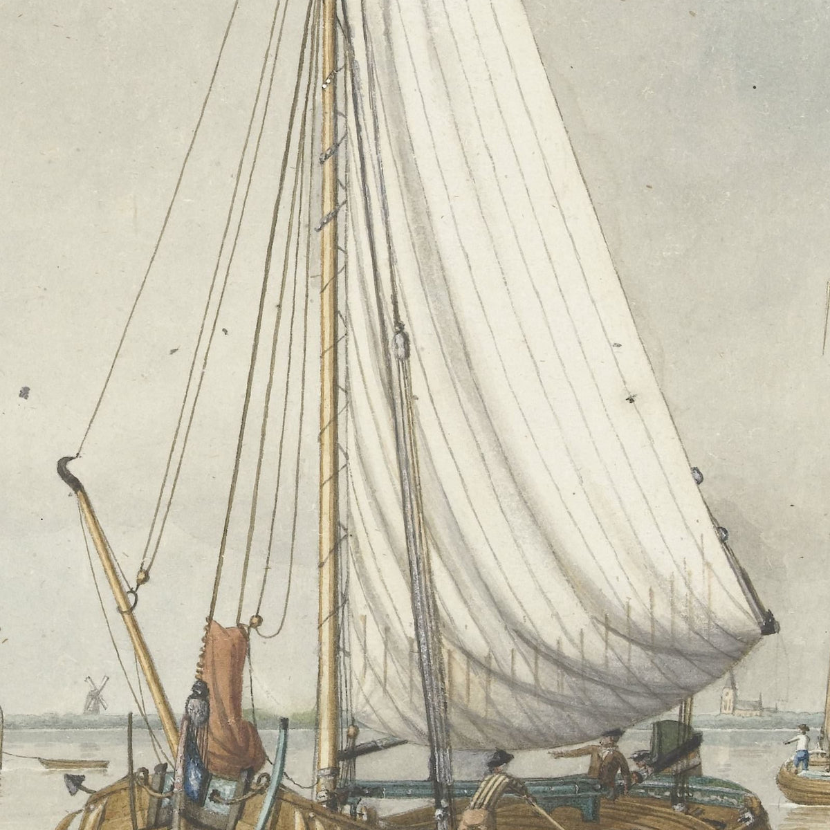 Zeilschepen, aan de kant staan vijf mannen - Jan Arends - Artwork detail