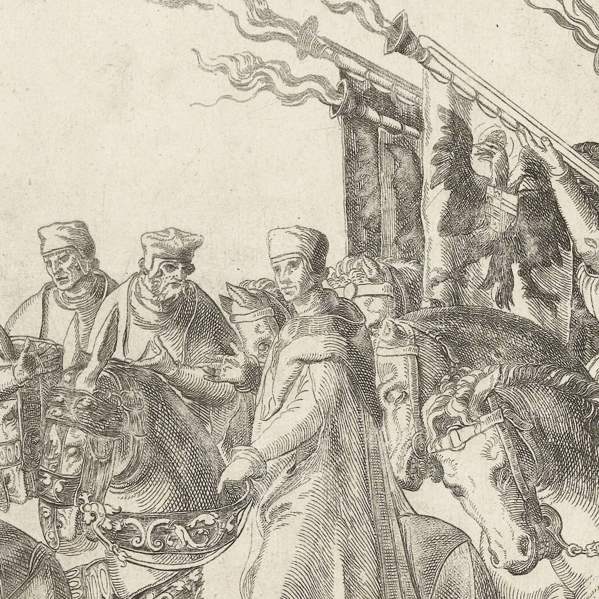 Functionarissen van het pauselijk hof te paard, plaat M - Nicolaas Hogenberg - Artwork detail
