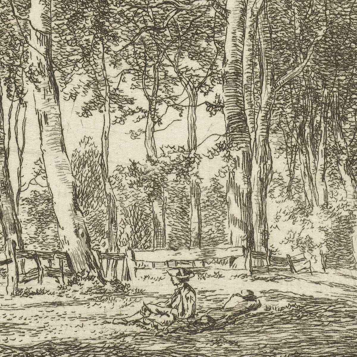 Rustende figuren bij hoge bomen - Hermanus van Brussel - Artwork detail