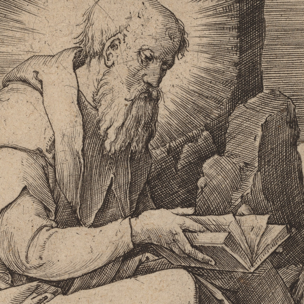 Saint Jerome in a Landscape - Lucas van Leyden - Artwork detail