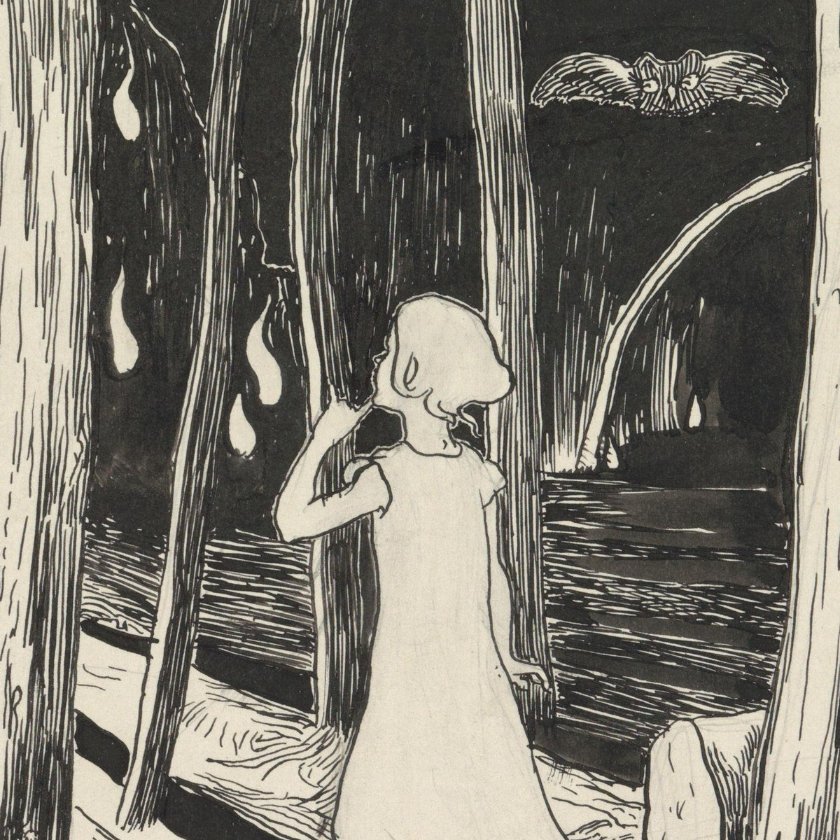 Heks bij kookpot in bos bij nacht - C. Lapine - Artwork detail