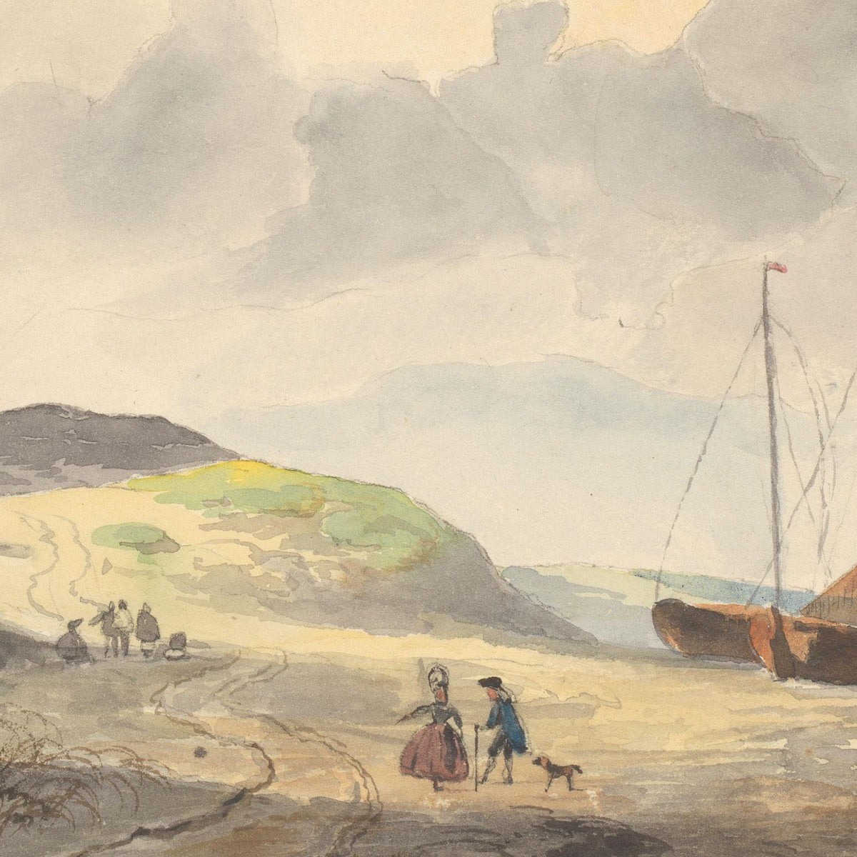 Kustgezicht met schepen op het strand - Johannes van Reijn - Artwork detail