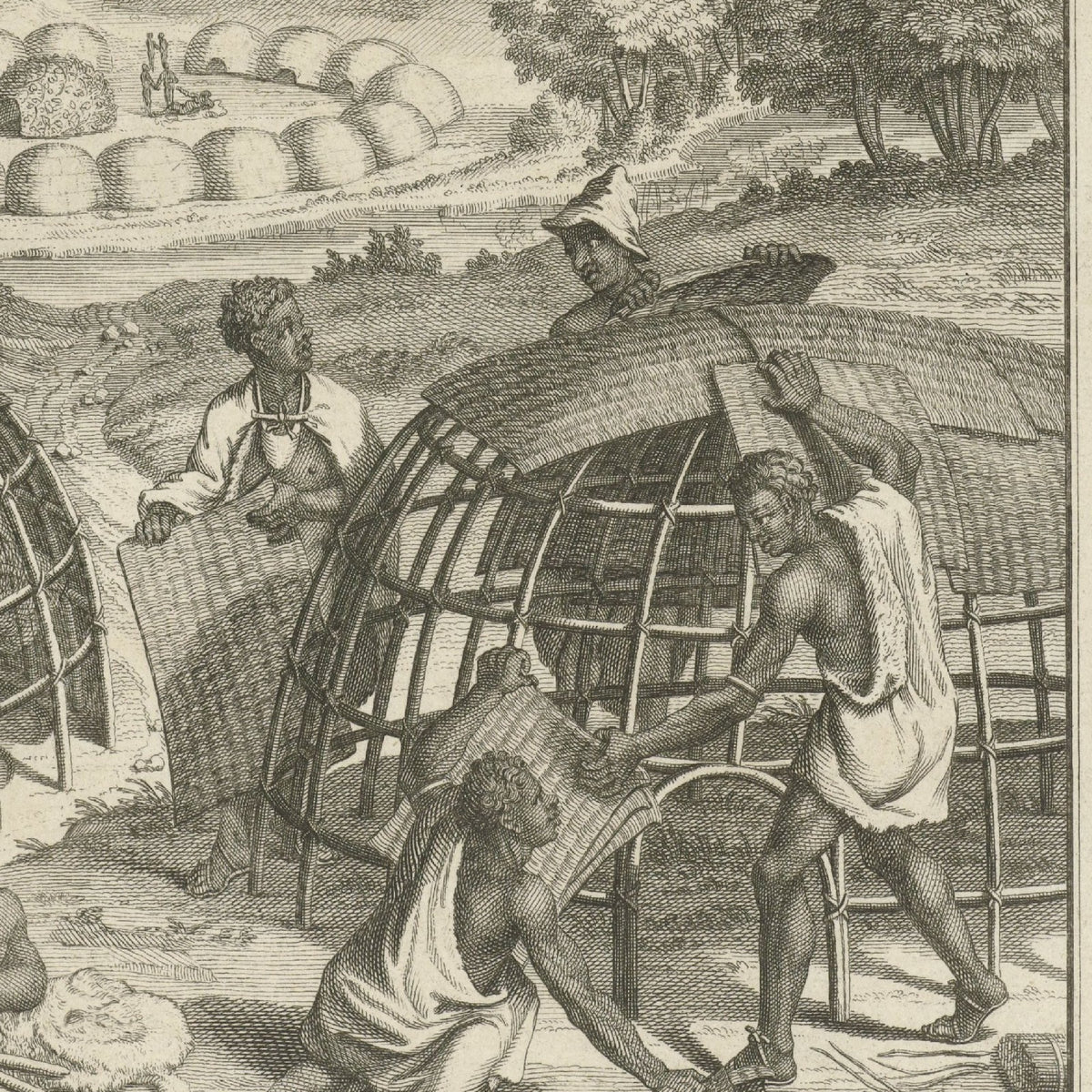 Khoikhoi bouwen een hut - Jan Caspar Philips - Artwork detail