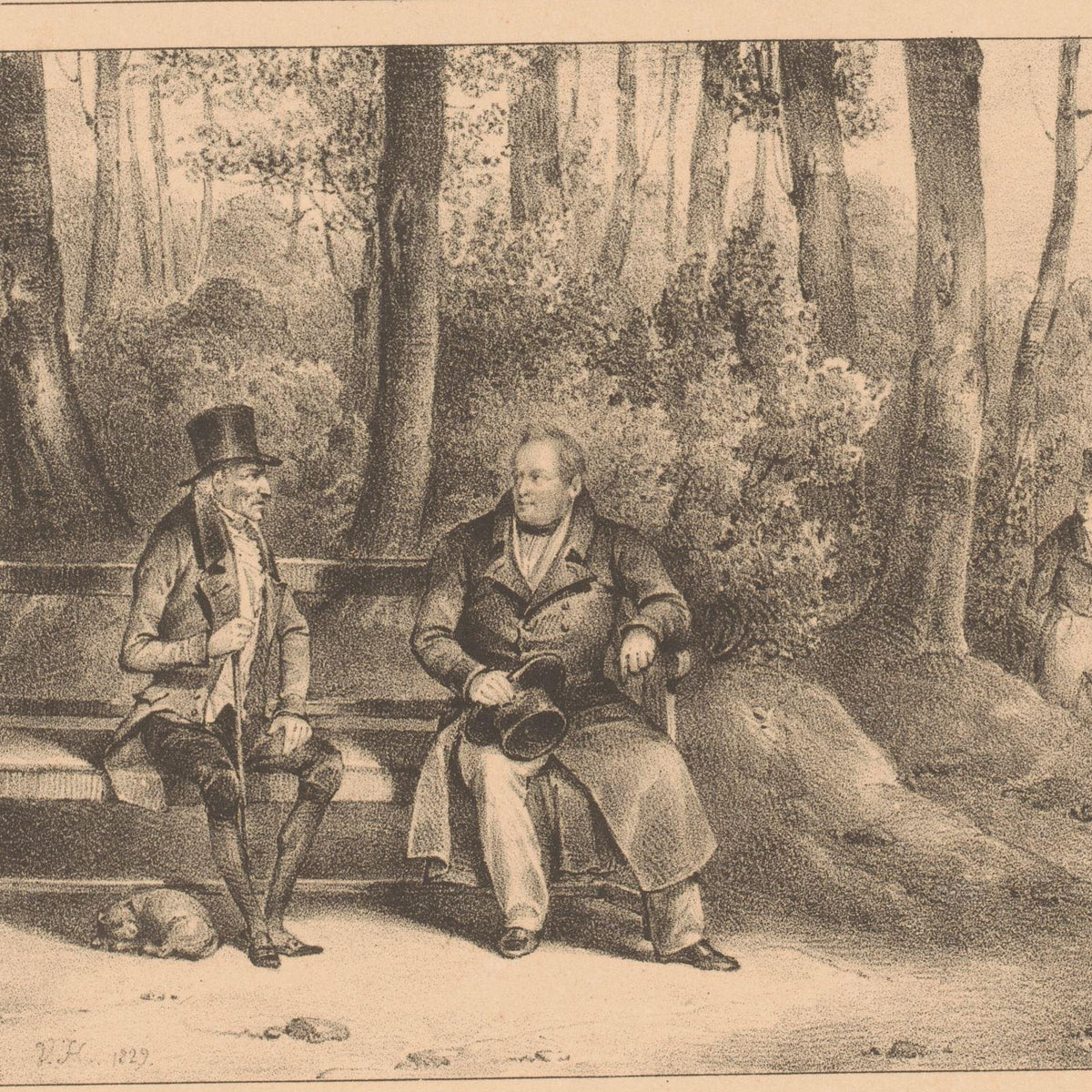 1re Rencontre (Koning Willem I spreekt met een man in het park) - Jean Baptiste Ambroise Marcellin Jobard - Artwork detail