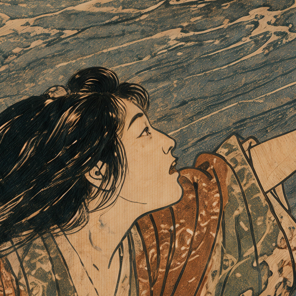 Kiyohime and the Bell of Dojoji: Kiyohime crosses the river - Artwork detail