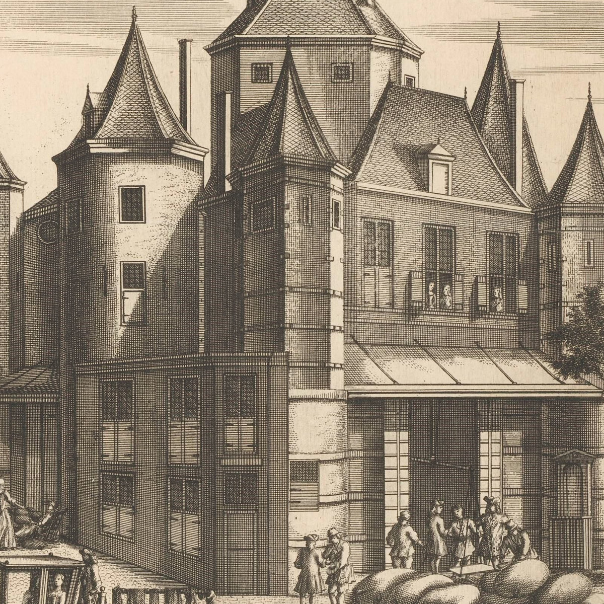 Gezicht op de Nieuwmarkt te Amsterdam (linkerdeel) - Leonard Schenk - Artwork detail
