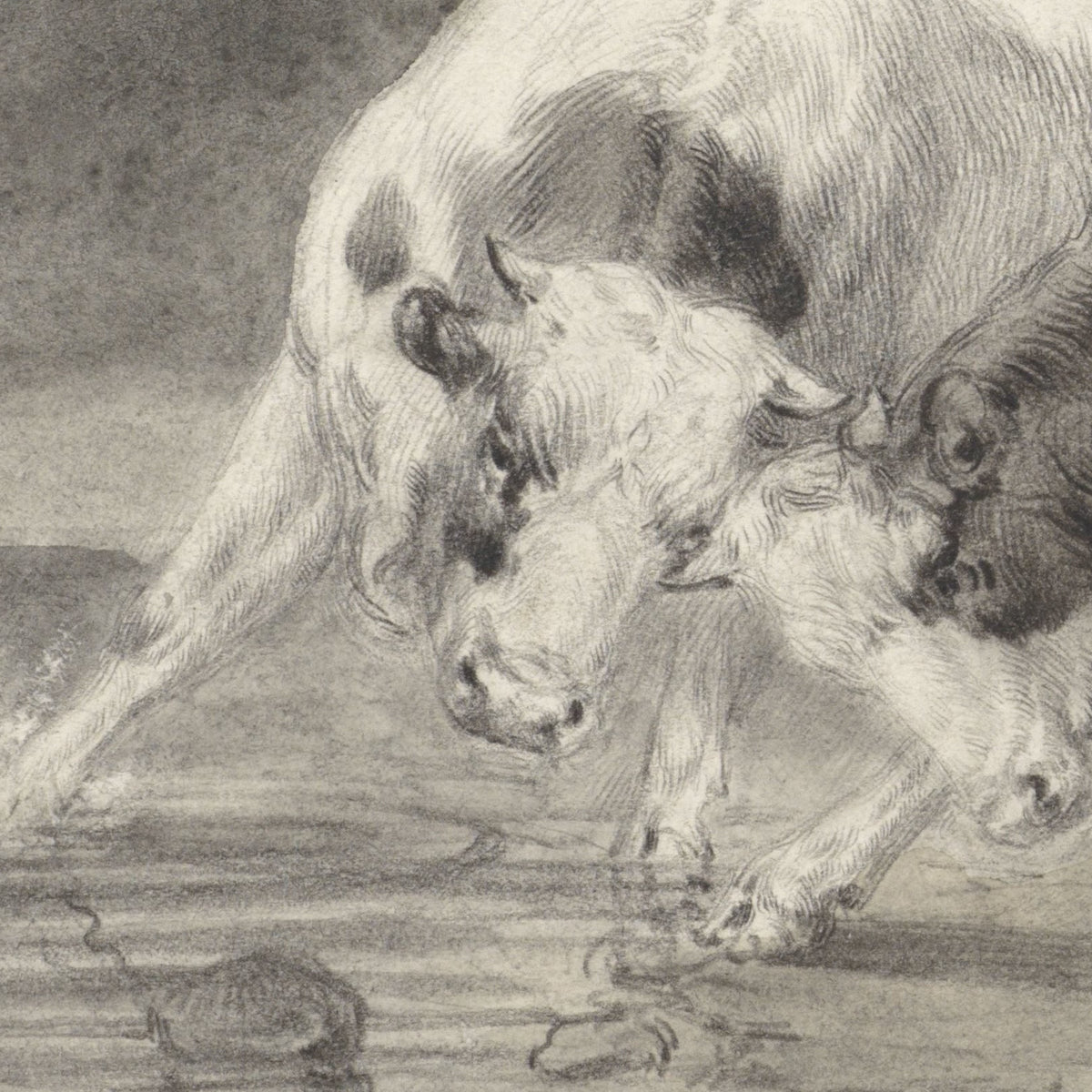 Two Fighting Bulls in a River Landscape - Johan Daniël Koelman - Artwork detail