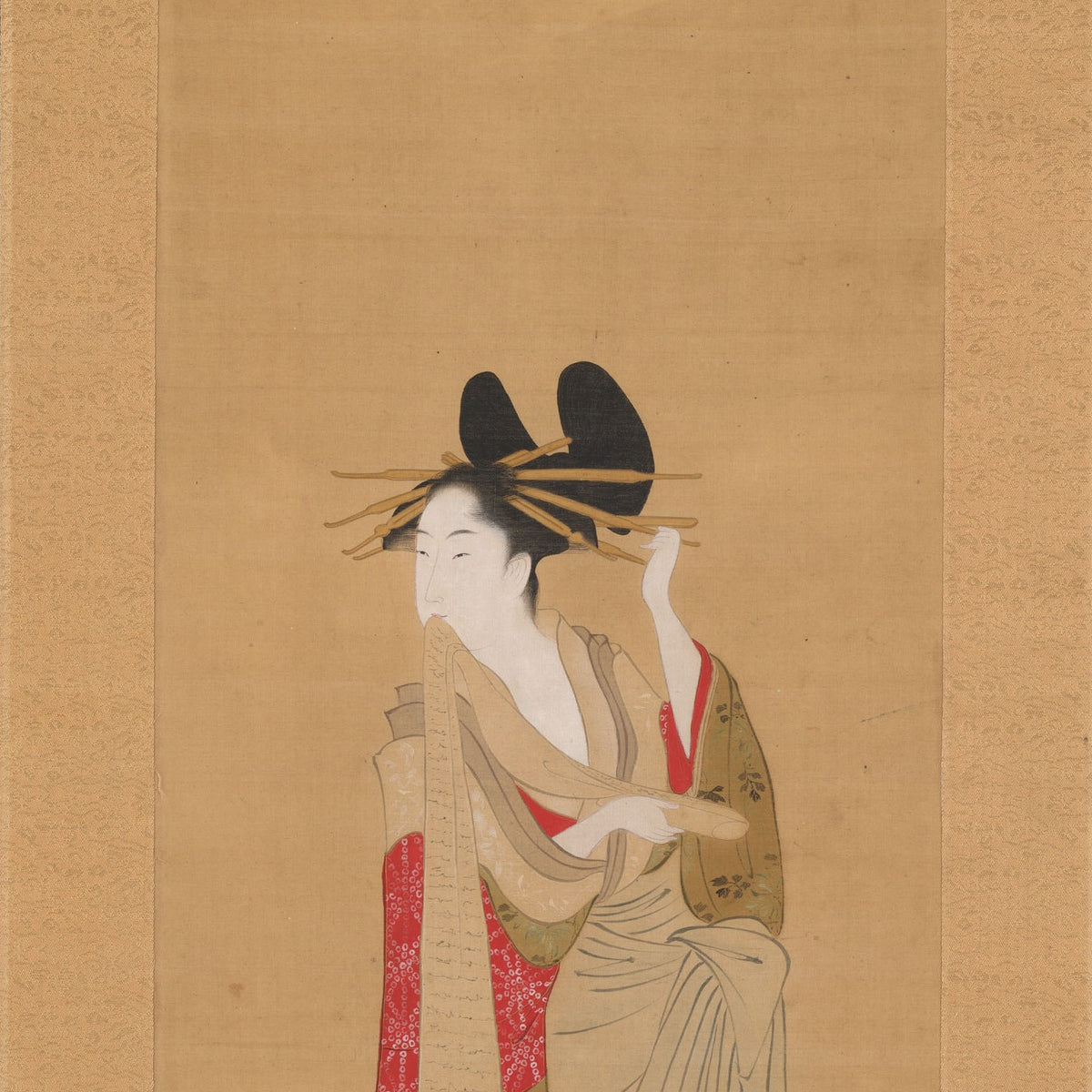 Courtesan with a Letter in Her Mouth - Chōbunsai Eishi - Artwork detail