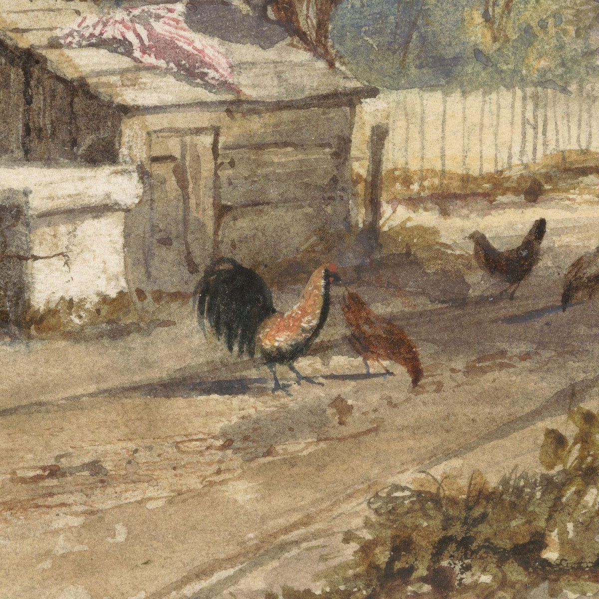 Farmhouse with Chickens on a Country Road - Newton Smith Limbird Fielding - Artwork detail