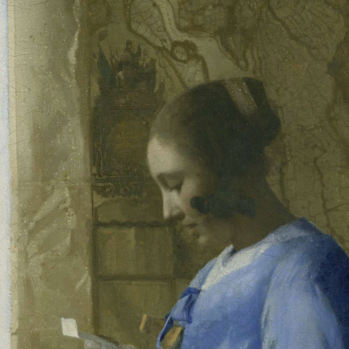 Woman in Blue Reading a Letter - Johannes Vermeer - Artwork detail