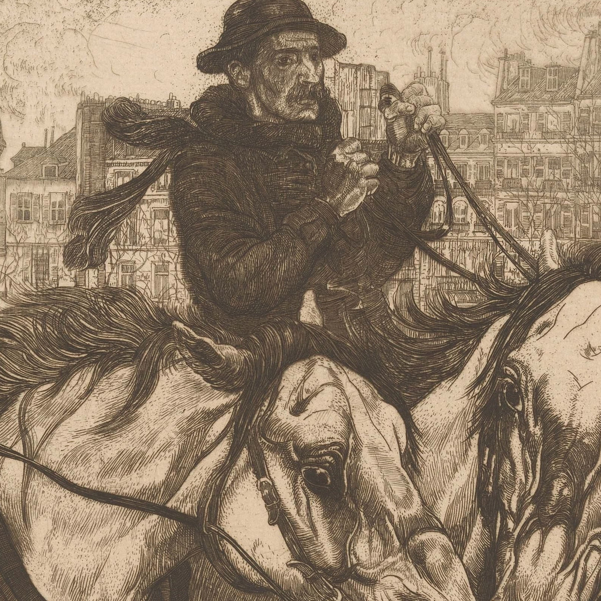 Drie paarden op de Pont de Sully in Parijs - Pieter Dupont - Artwork detail