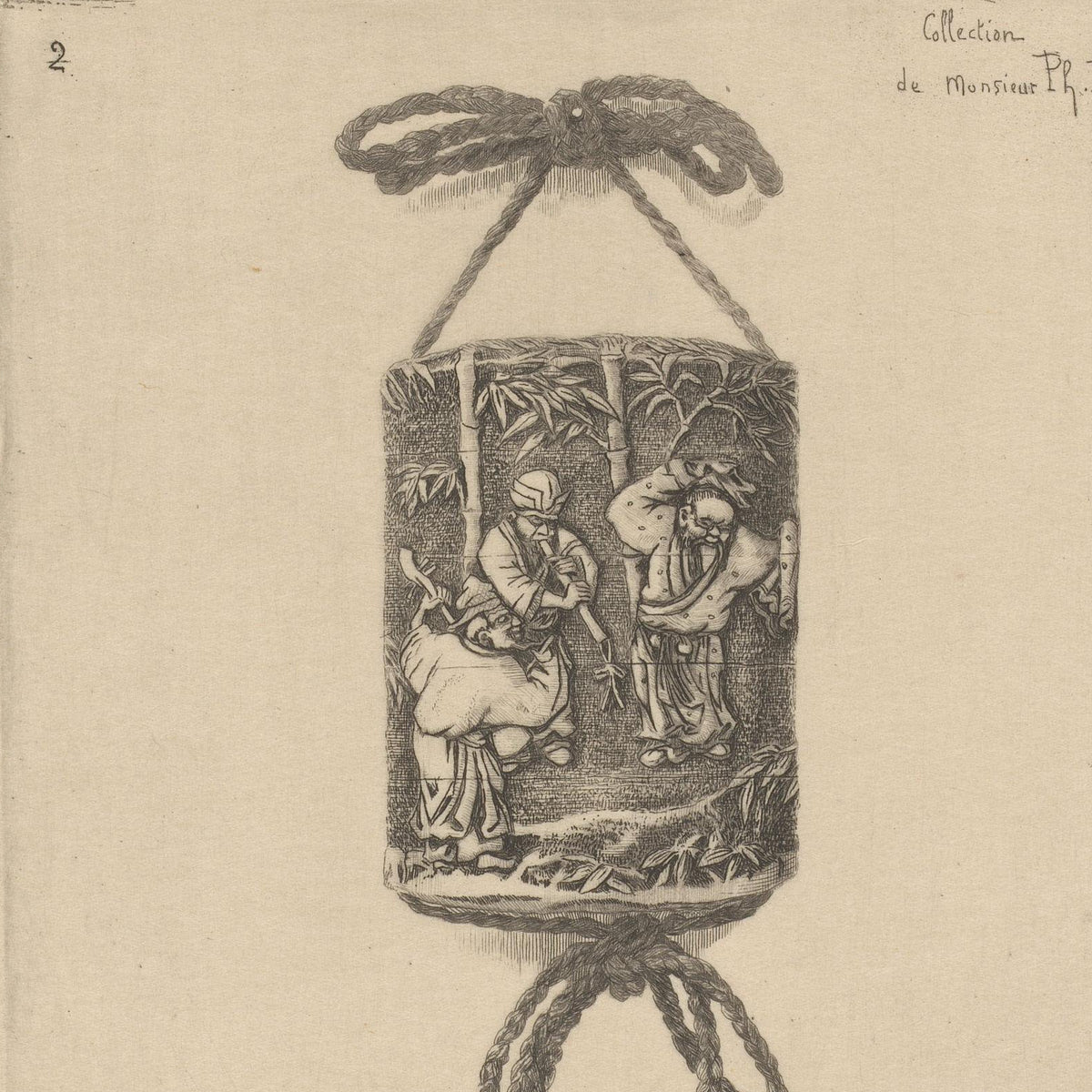 Ivory Medicine Case Decorated with Three Musicians - Félix Hilaire Buhot - Artwork detail