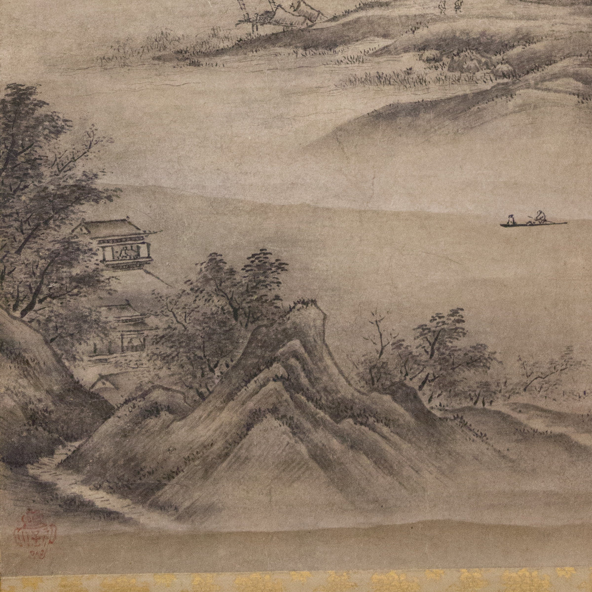 River Landscape in Evening - Kano Motonobu - Artwork detail
