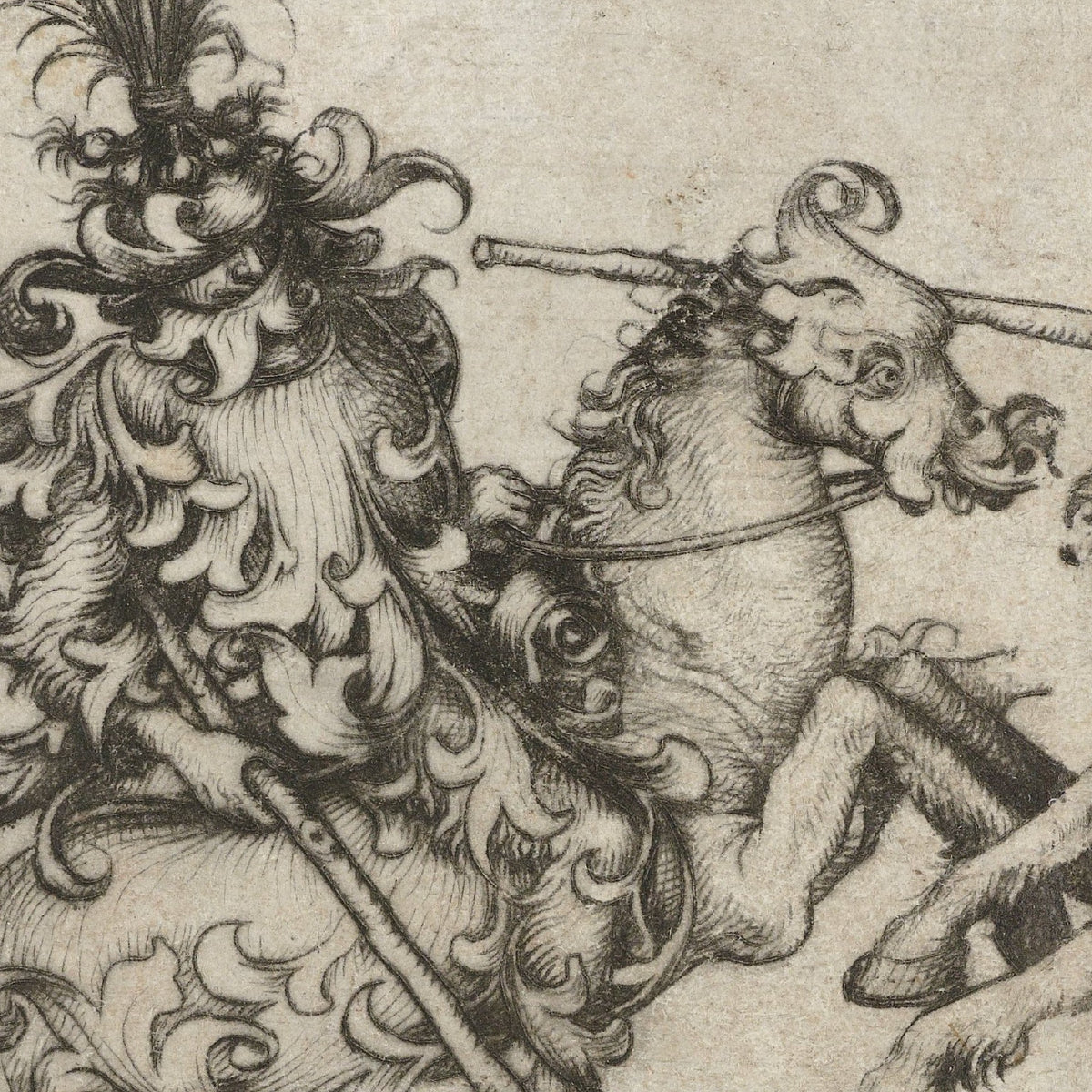 Combat of Two Wild Men on Horseback - Master of the Amsterdam Cabinet - Artwork detail