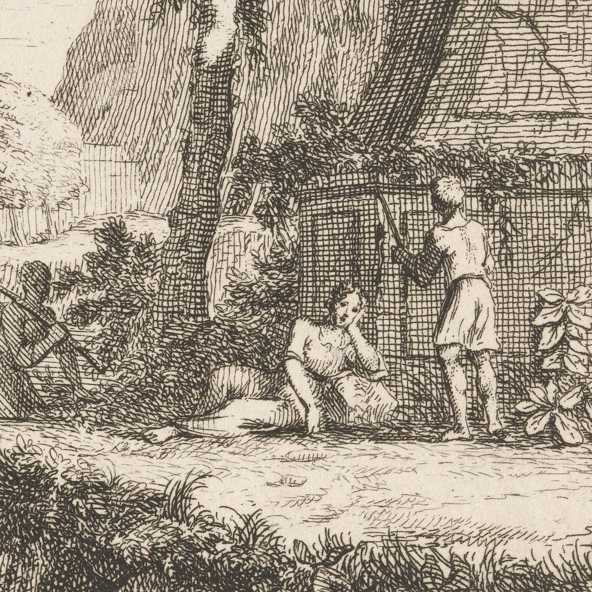 Arcadian Landscape with Fishermen by a Stone Bridge - Louis Fabritius Dubourg - Artwork detail