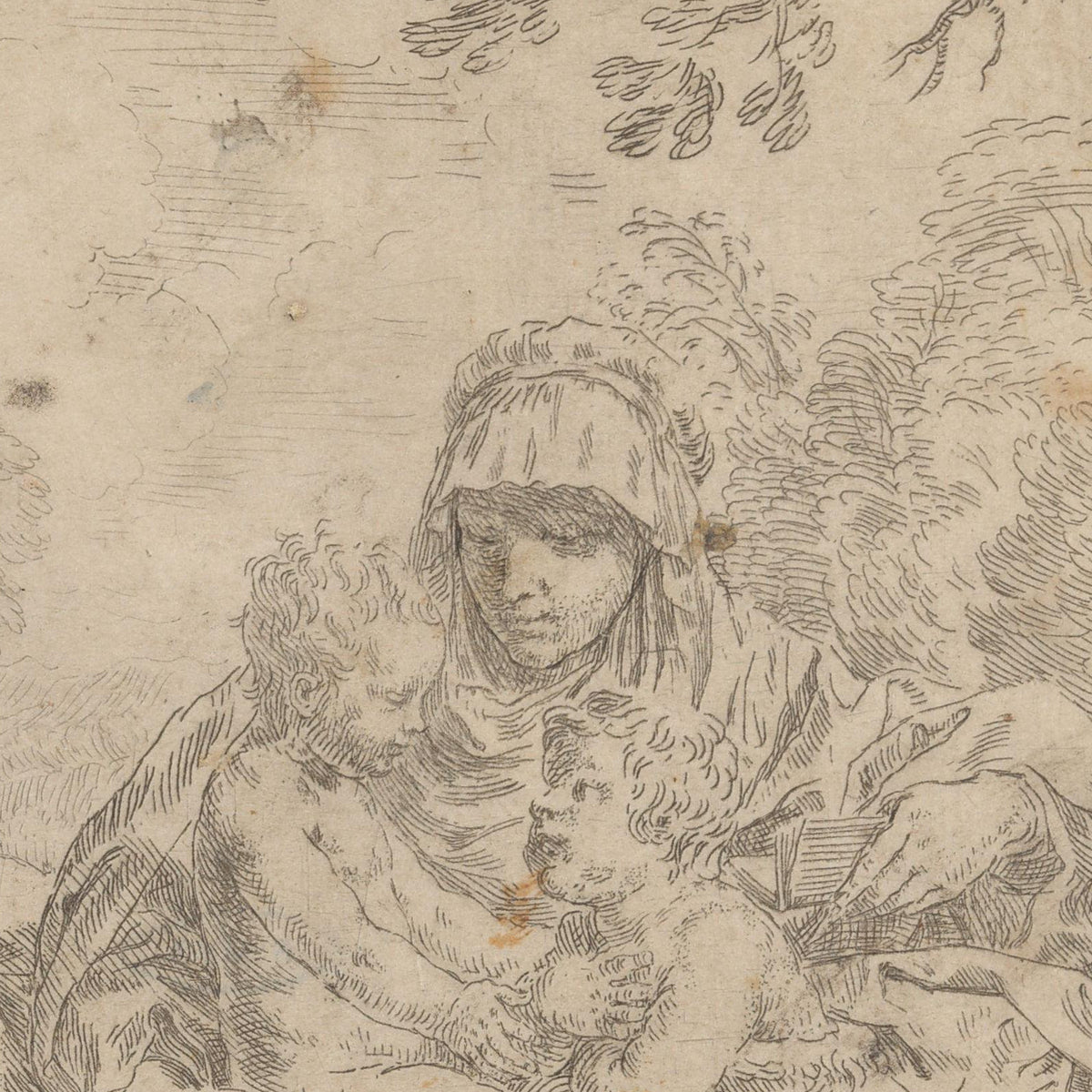 The Holy Family with the Young Saint John the Baptist - Simone Cantarini - Artwork detail