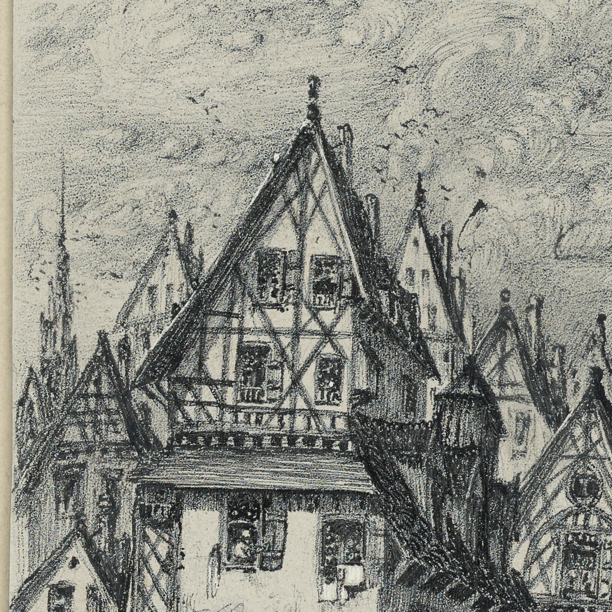 Fishing Port with Clock Tower - Rodolphe Bresdin - Artwork detail