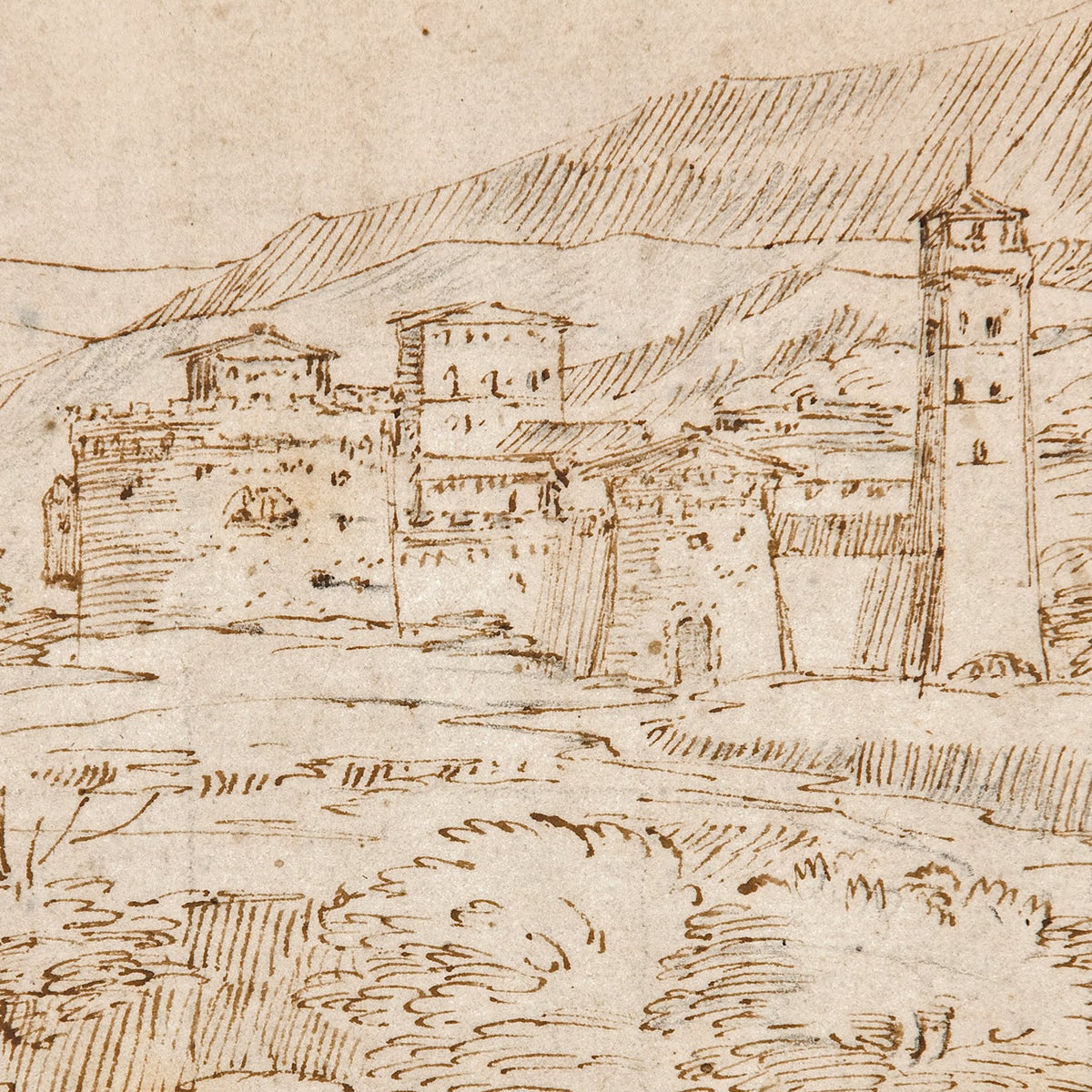 Untitled (Fortified Hillside Town) - Giovanni Francesco Grimaldi - Artwork detail
