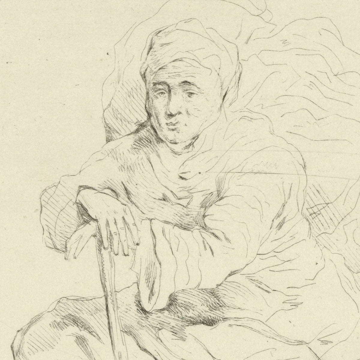 Rustende vrouw leunend op een stok - Jean Zacherie Mazel - Artwork detail