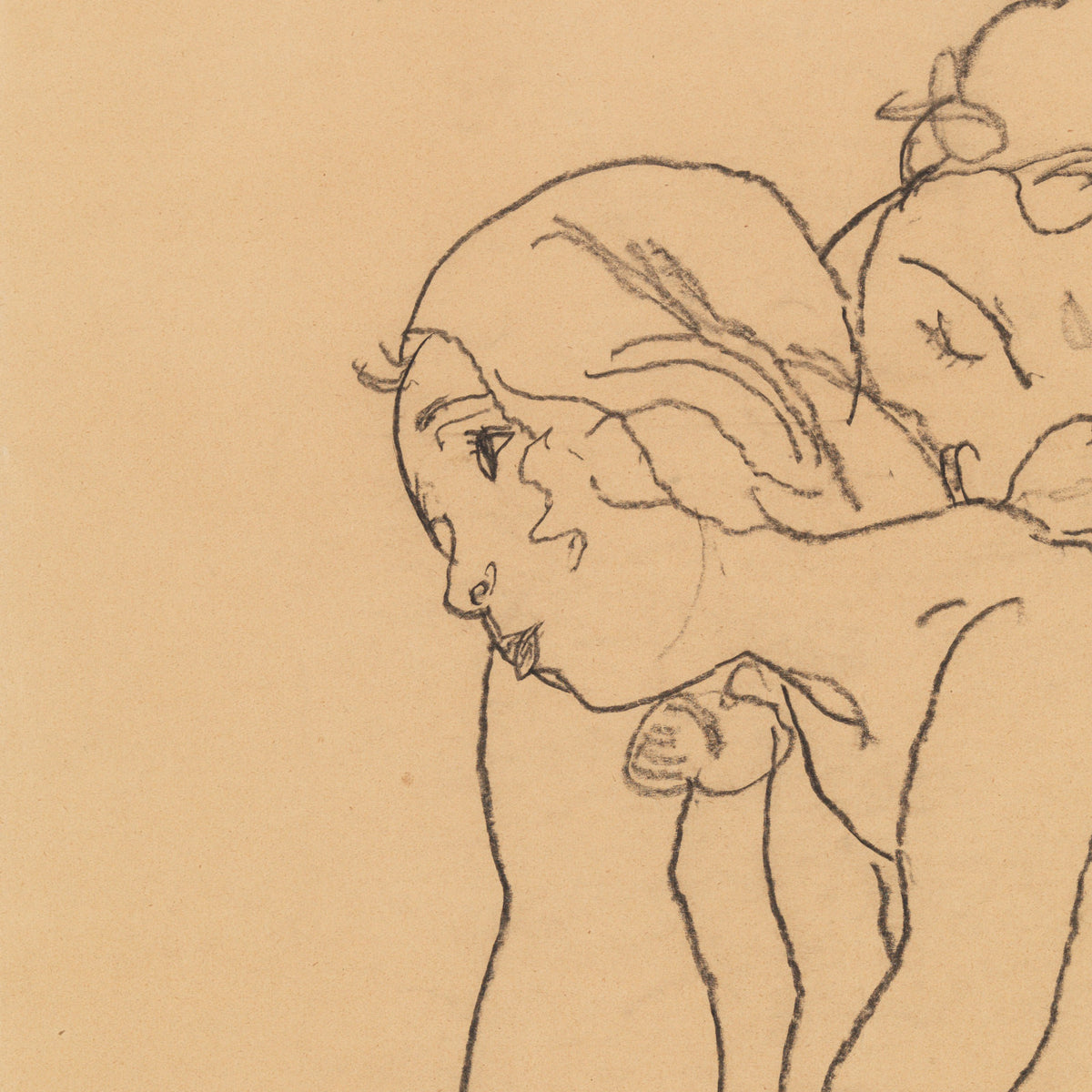 Woman and Girl Embracing - Egon Schiele - Artwork detail