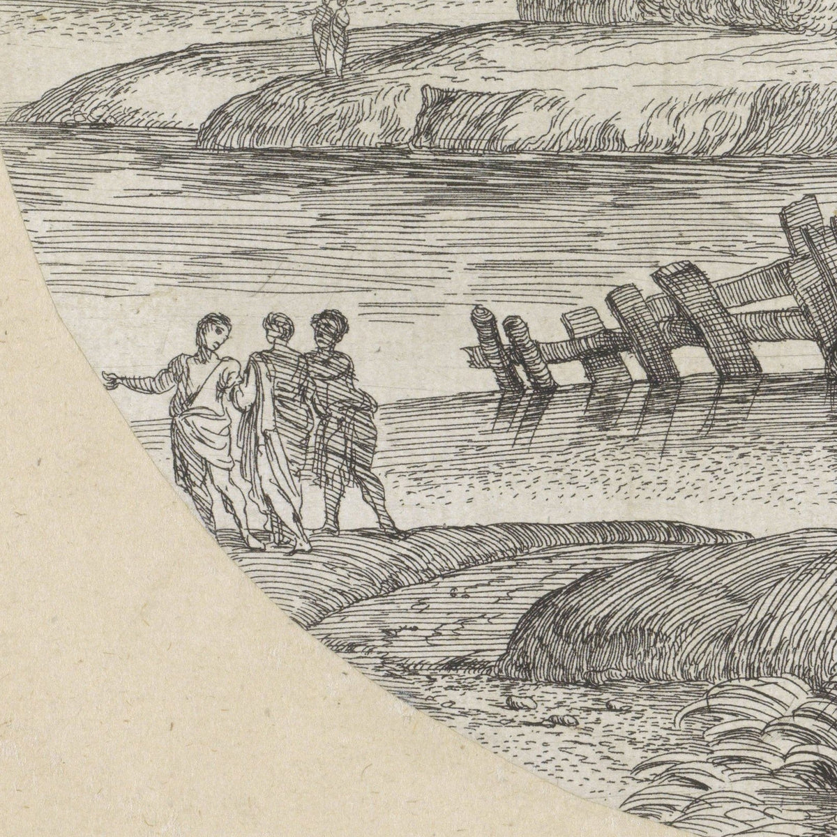 Landschap met drie mannen in gesprek - Giovanni Francesco Grimaldi - Artwork detail
