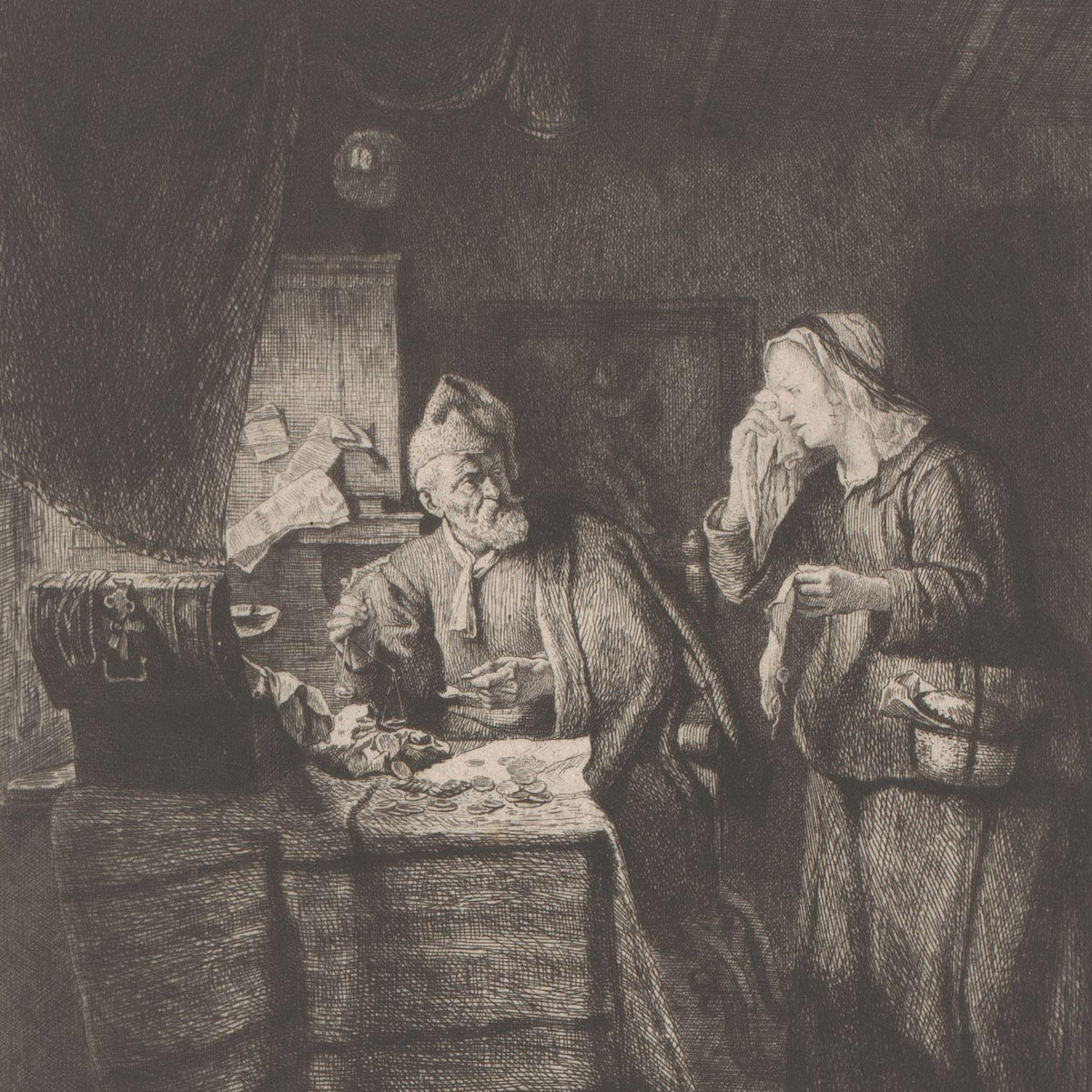 Woekeraar en een vrouw in tranen - Léopold Flameng - Artwork detail
