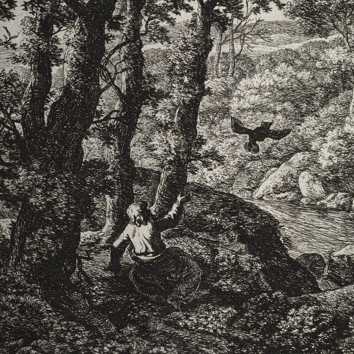 Landscape with Elijah Fed by Ravens - Anthonie Waterloo - Artwork detail