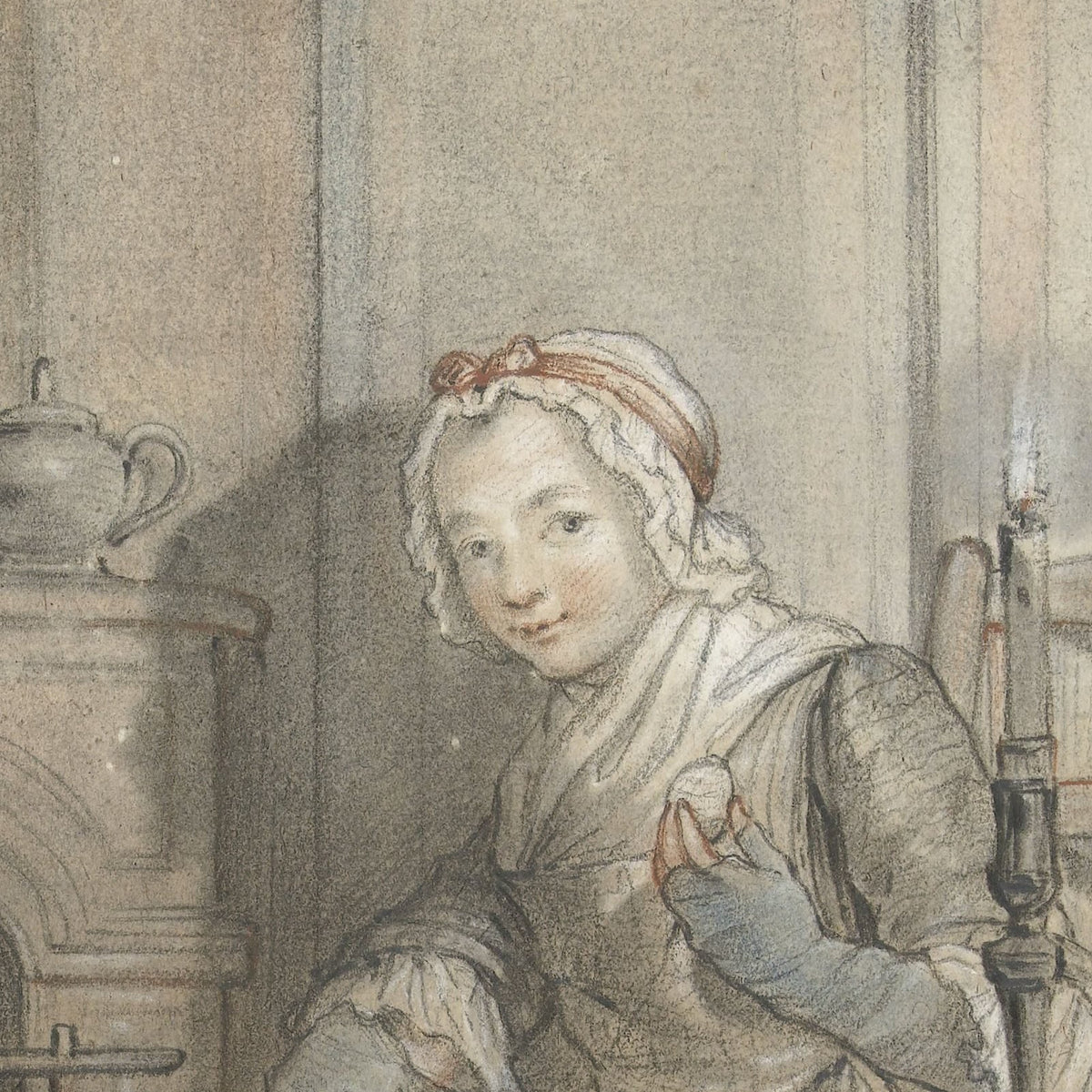 Interior with a Young Woman Winding Wool - Louis Aubert - Artwork detail