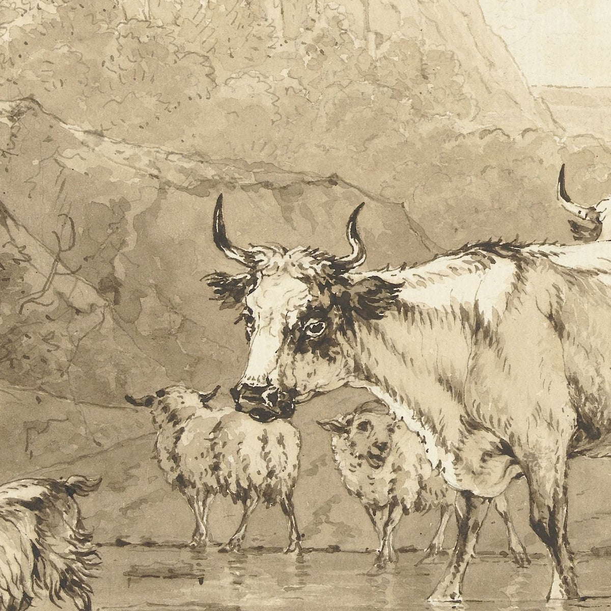 Herder en herderin met runderen en schapen bij een poel - Jacob van Strij - Artwork detail