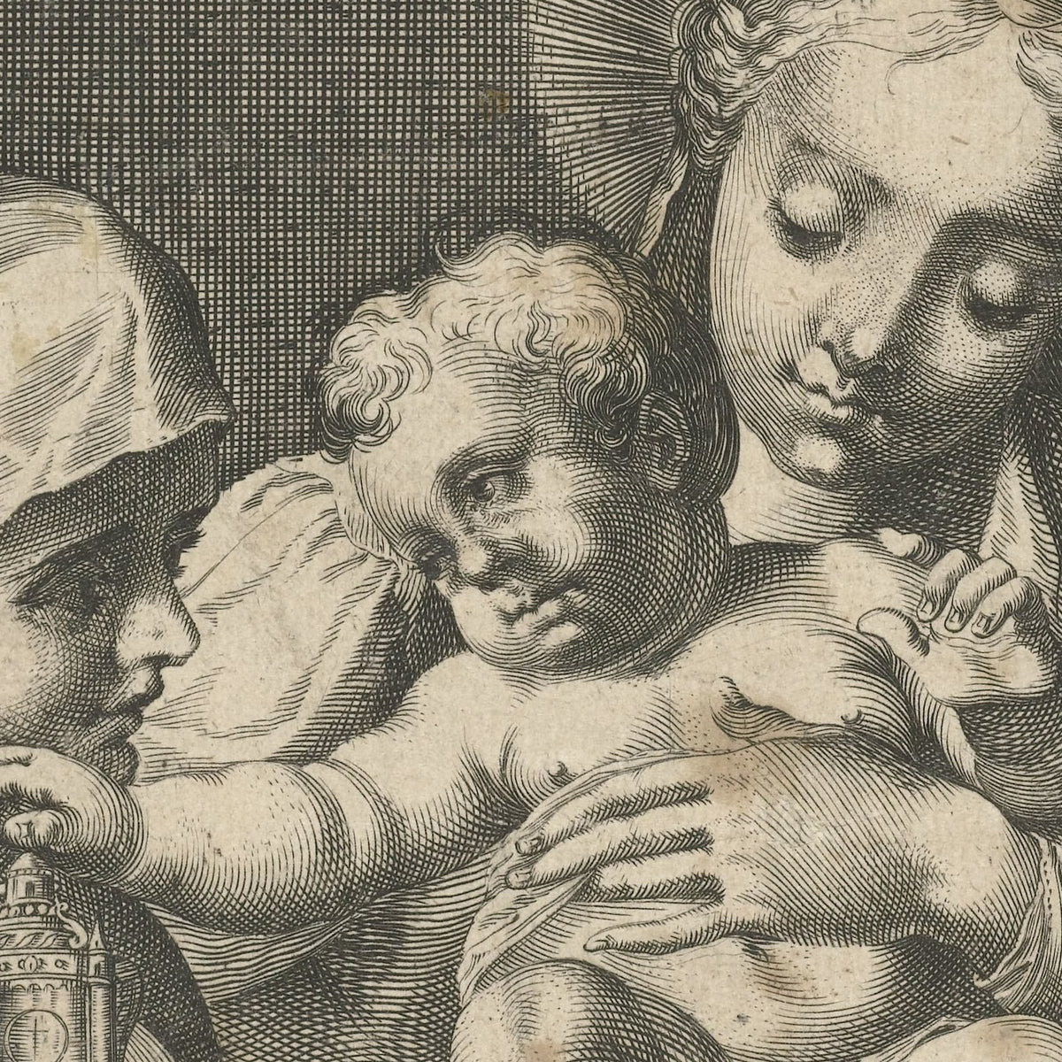 The Holy Family with Saint Clare of Assisi - Dominicus Custos - Artwork detail