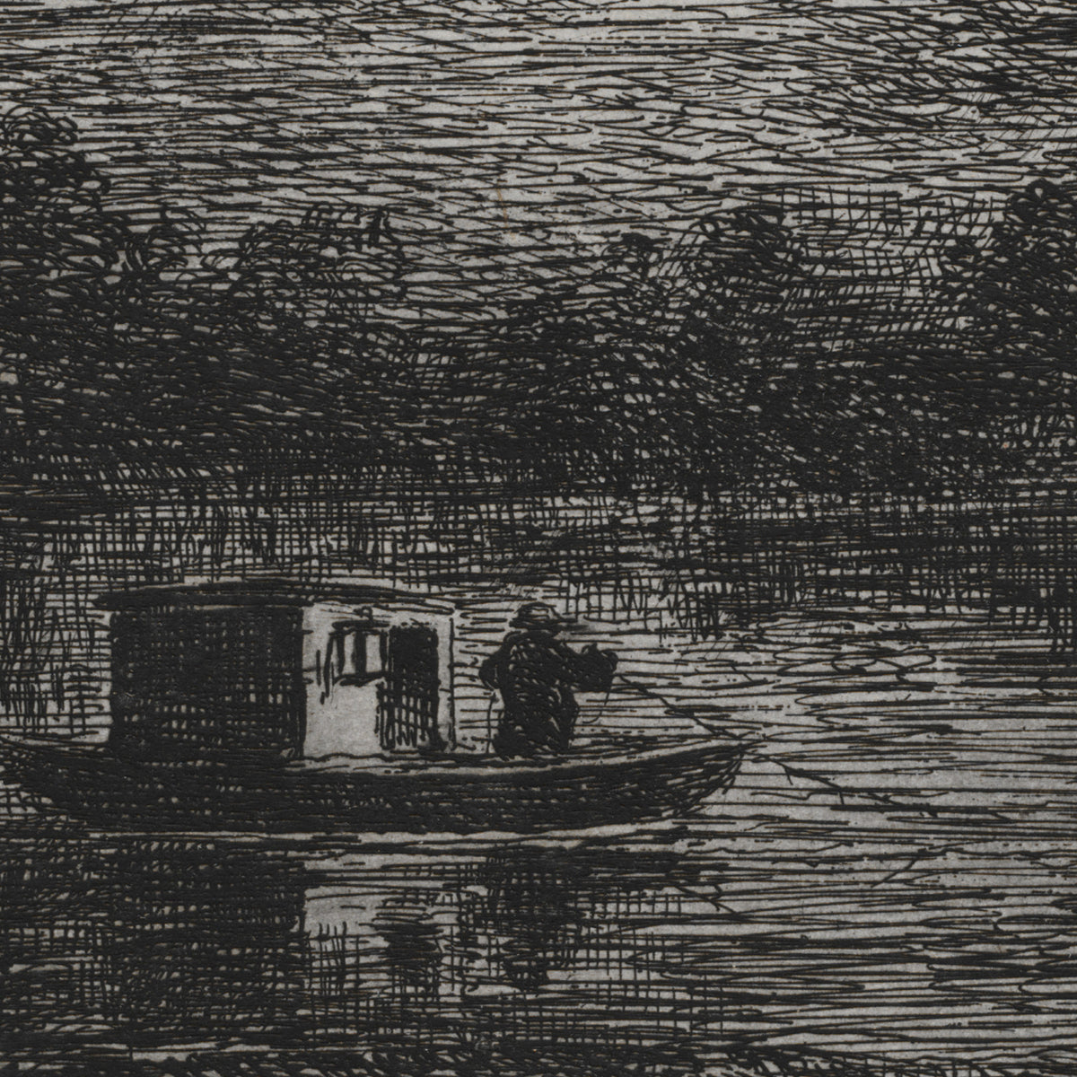 Night Voyage, or Fishing with a Line - Charles-François Daubigny - Artwork detail