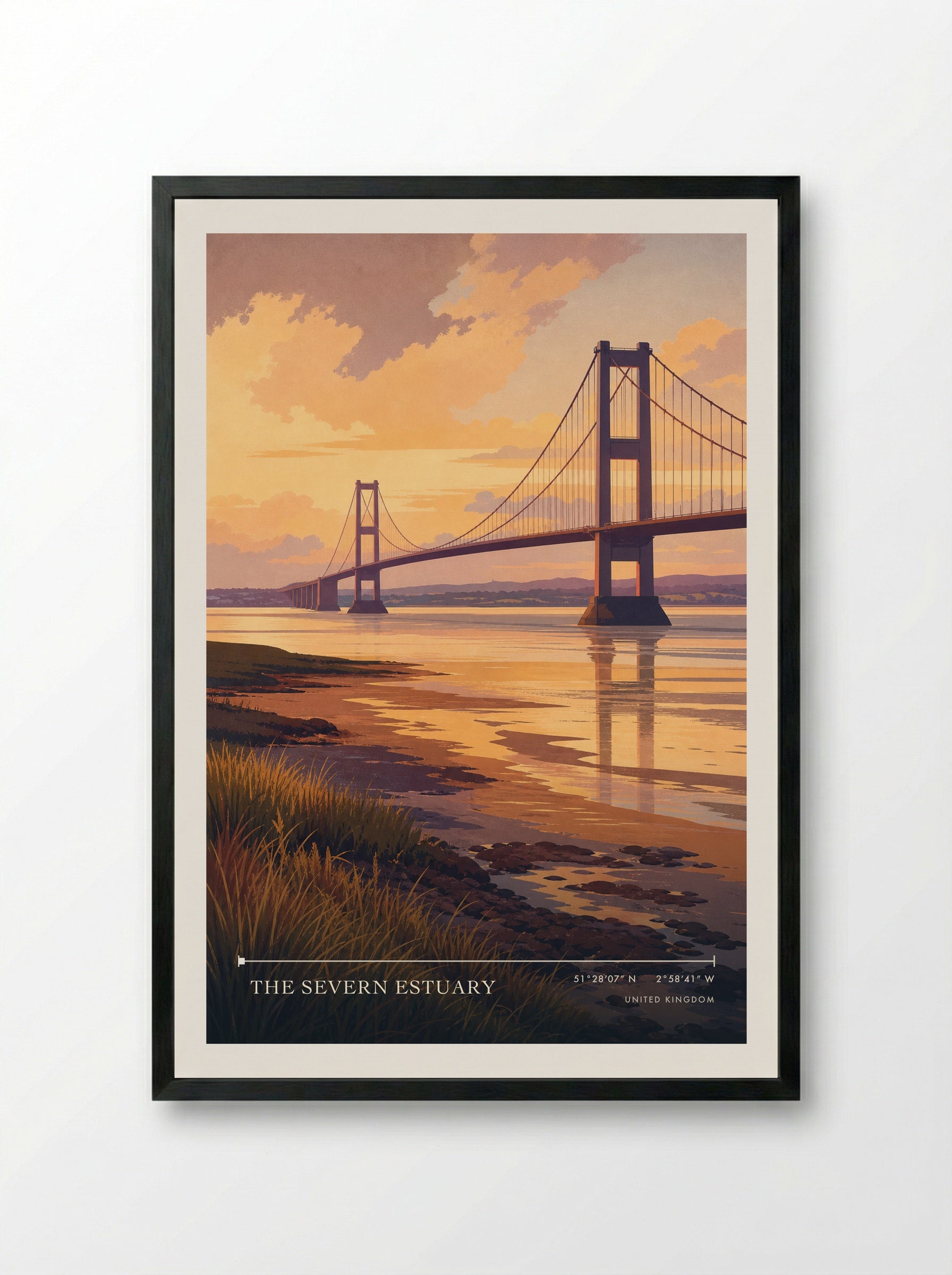 the Severn Estuary United Kingdom Travel Poster - Framed Print Black