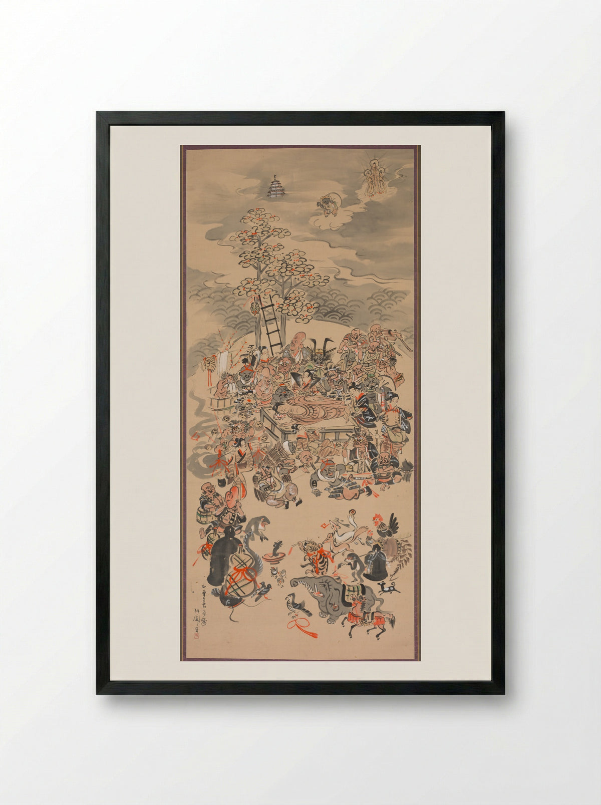Ōtsu-e Nirvana of the Buddha - Hakuen - Framed Print Black