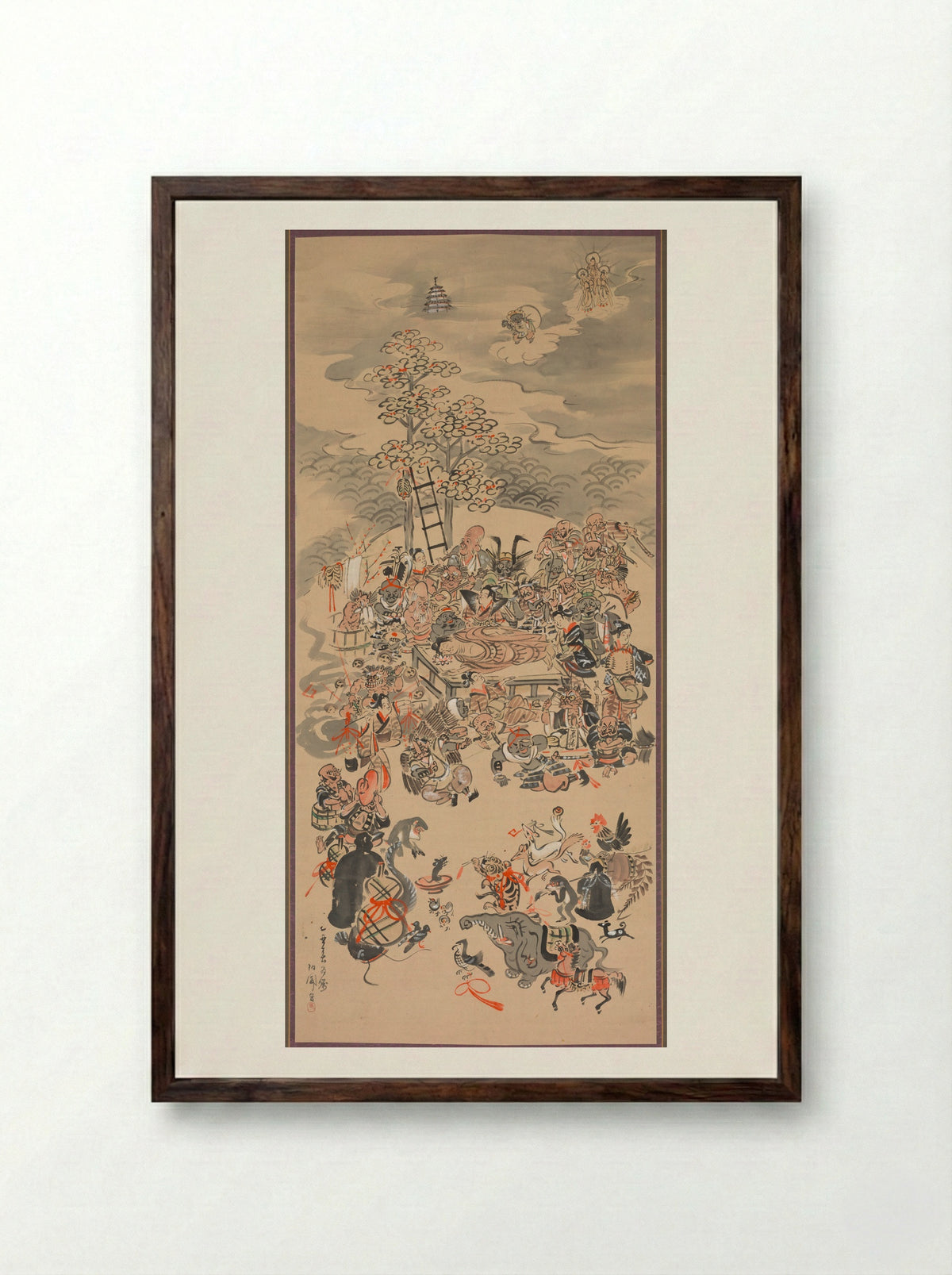 Ōtsu-e Nirvana of the Buddha - Hakuen - Framed Print Dark Wood
