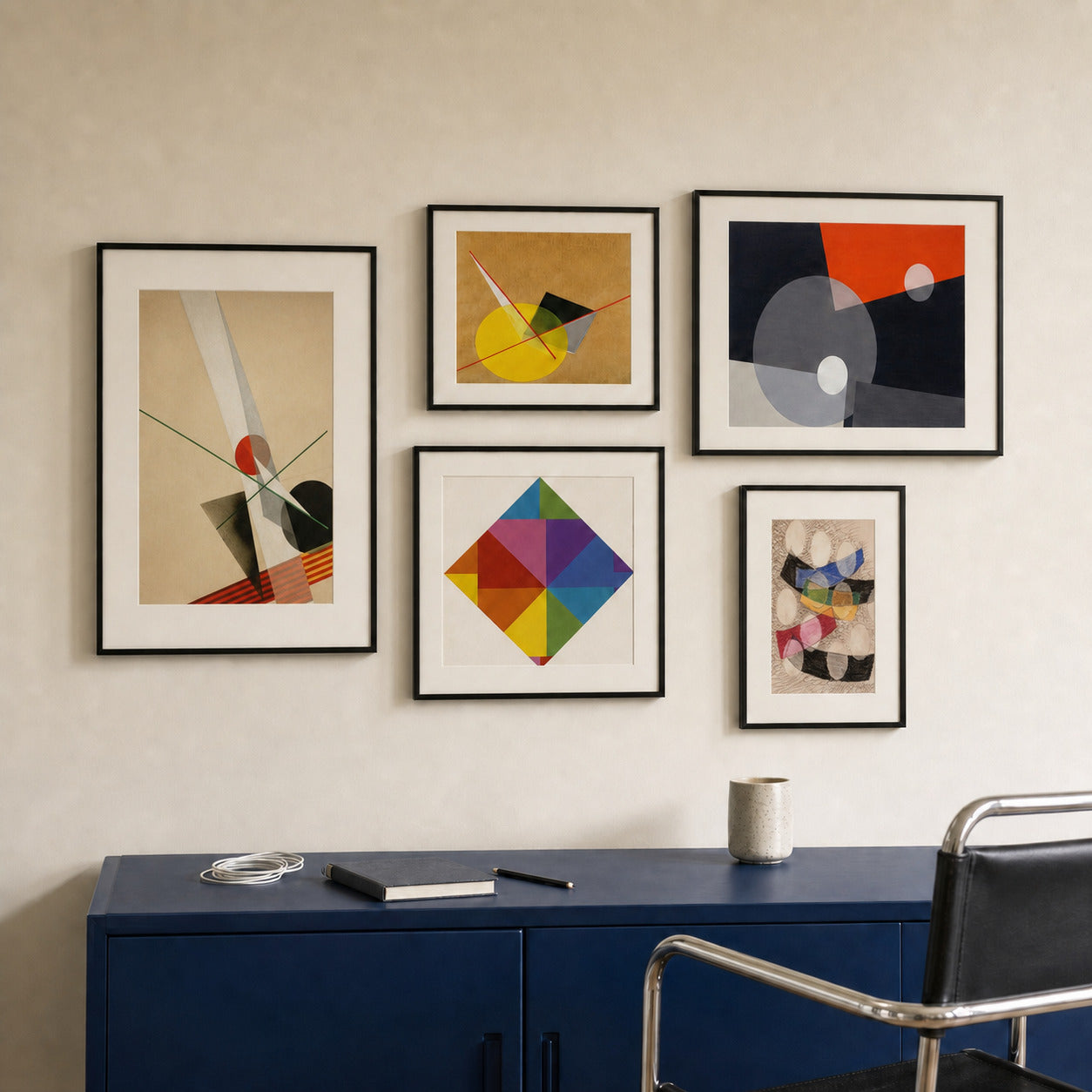 Bauhaus Colour Lab curated gallery wall in a lived-in room
